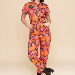 Mixed Vibrant Pink and Orange Floral Jumpsuit